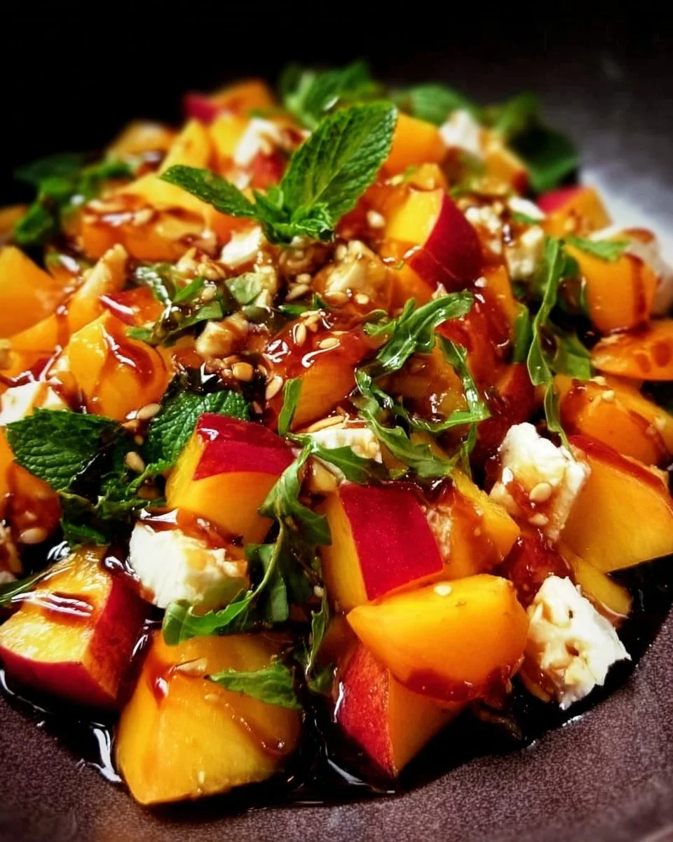 Delicious Millionaire Peach Salad with fresh peaches and gourmet ingredients.