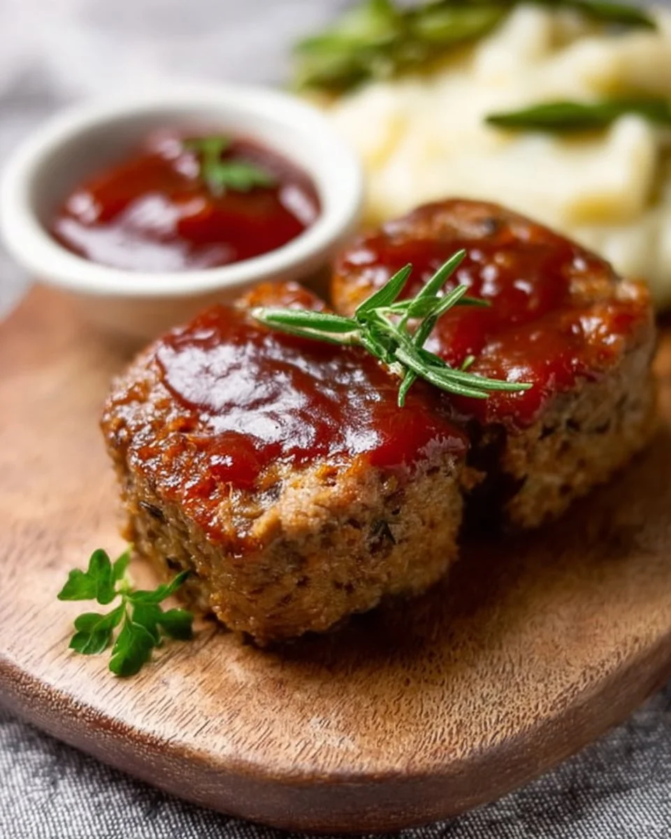 Mini meatloaf served on a plate with vegetables