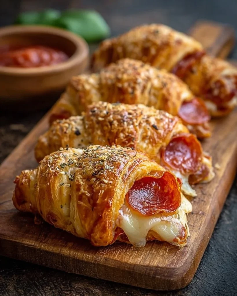 Freshly baked Mozzarella Pepperoni Croissant Rolls on a serving plate