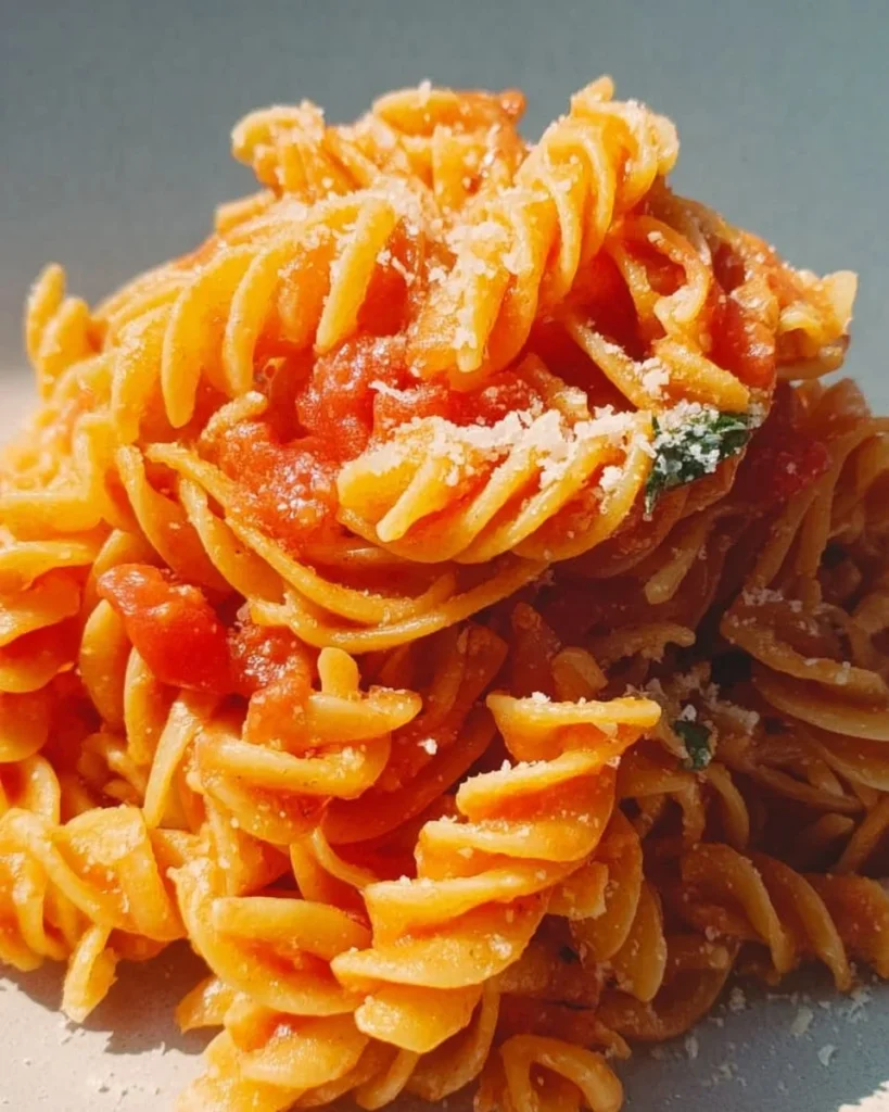 Delicious plate of Neapolitan Pasta served with fresh ingredients and herbs.