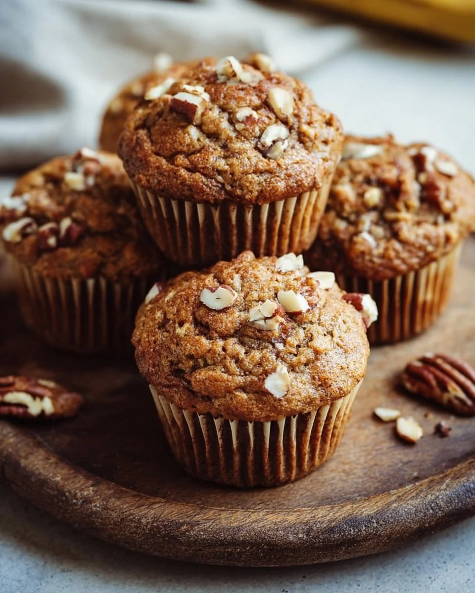 Paleo Banana Nut Muffins with nuts and bananas on a plate