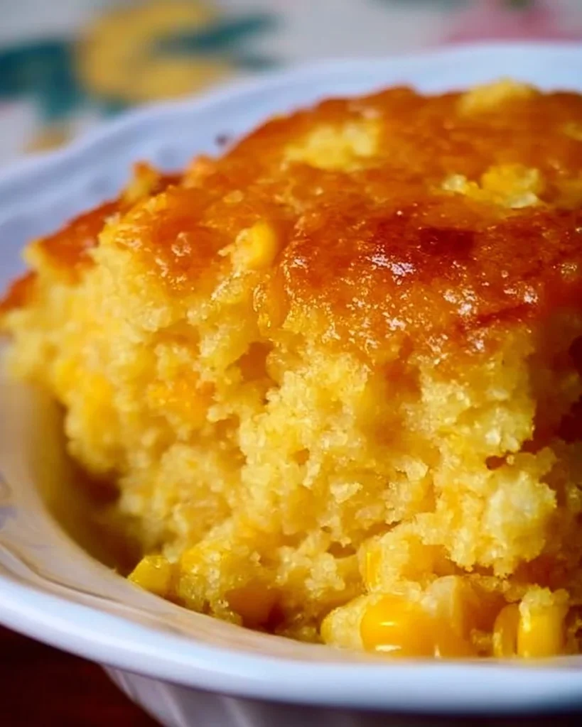 Paula Deen's creamy corn casserole dish ready to serve
