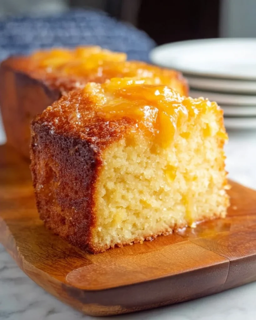 Delicious Peach Cobbler Pound Cake with fresh peaches and a golden crust