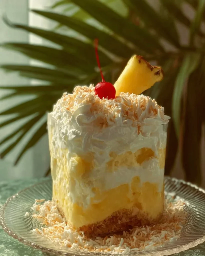 Delicious Pina Colada Lush dessert with tropical flavors and creamy texture.