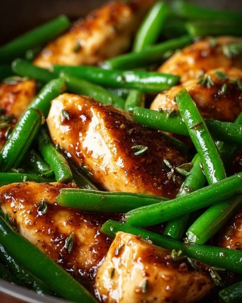 Quick chicken breast cooked with green beans in a healthy meal