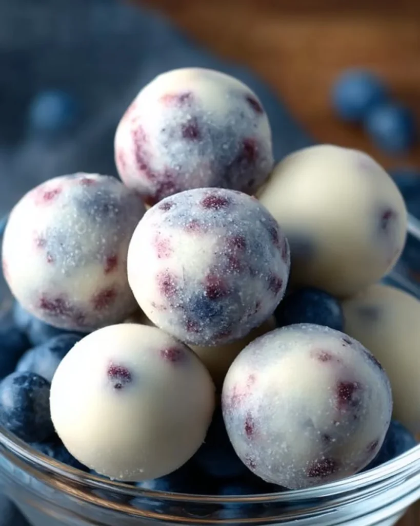 Quick Frozen Greek Yogurt Blueberry Bites on a white plate