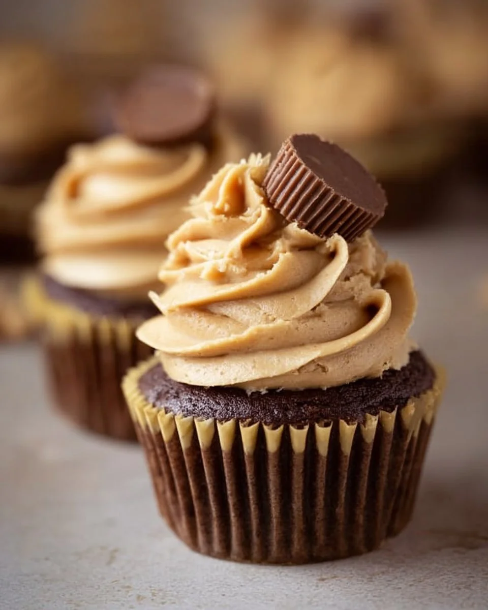 Delicious Reese's peanut butter cupcakes with creamy frosting