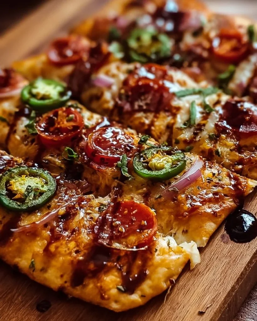 Savory hot honey flatbread pizza with toppings
