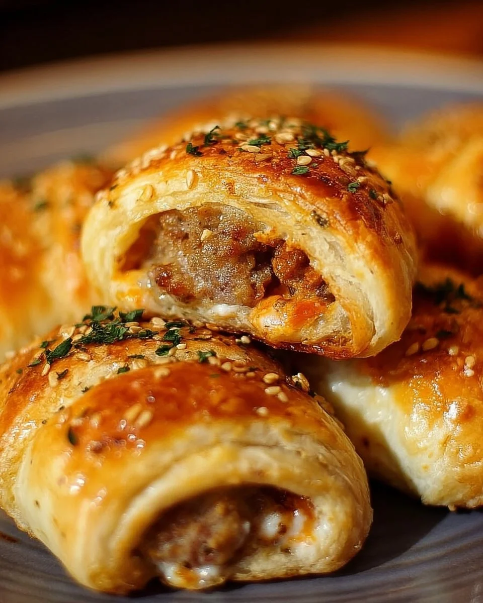 Savory Rotel sausage and cream cheese crescent rolls on a platter