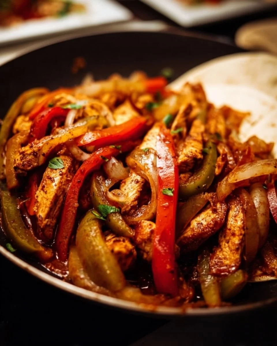 Delicious sizzling skillet chicken fajitas with vibrant vegetables and spices