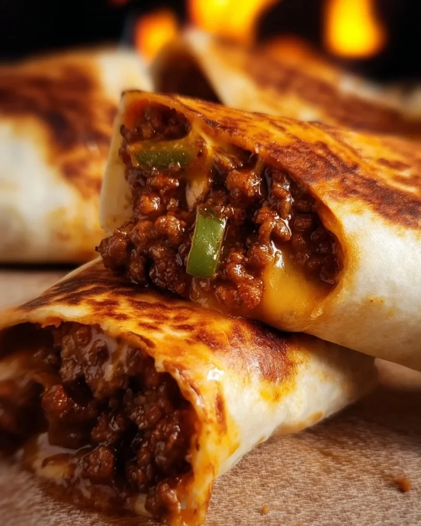 Delicious Sloppy Joe Grilled Burritos filled with beef and melted cheese