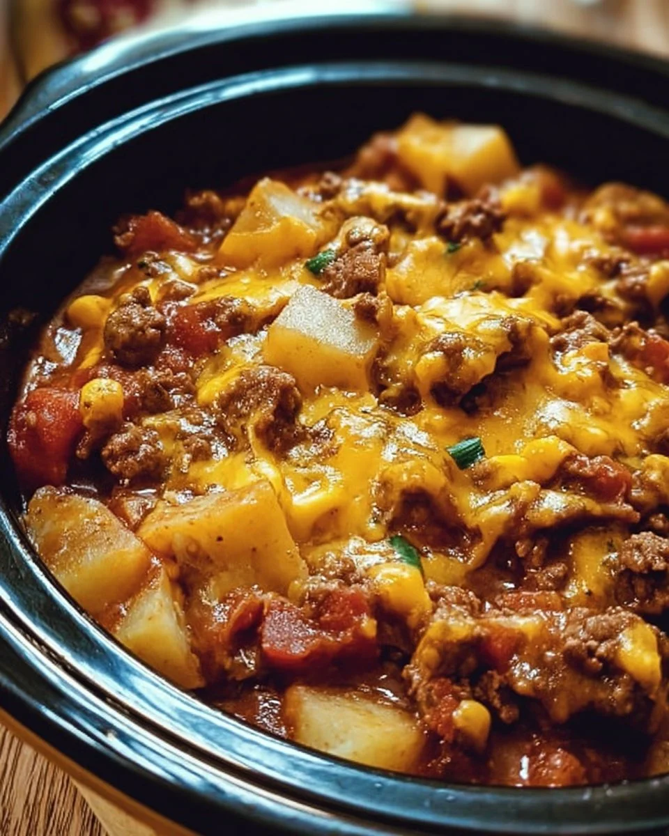 Delicious slow cooker cowboy casserole served in a bowl