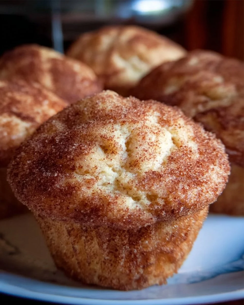 Delicious homemade snickerdoodle muffins topped with cinnamon sugar
