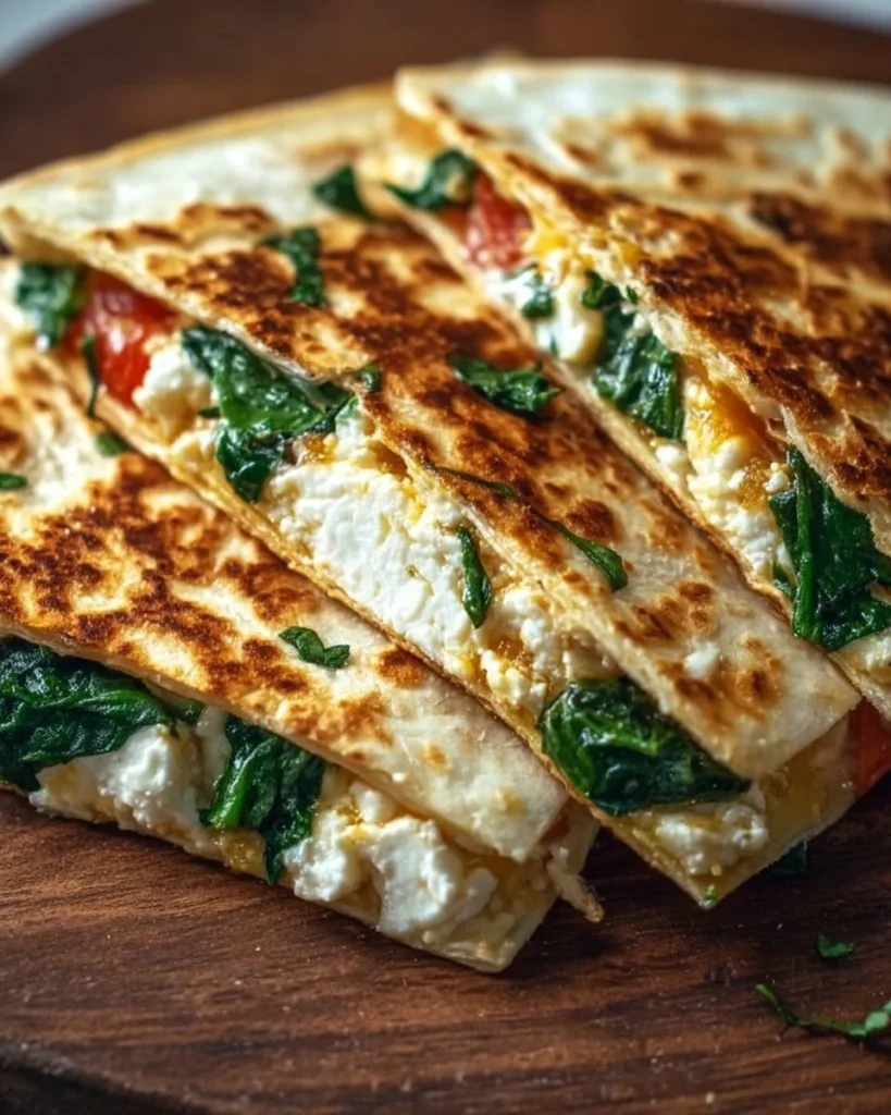 Delicious Spinach and Feta Quesadillas on a plate