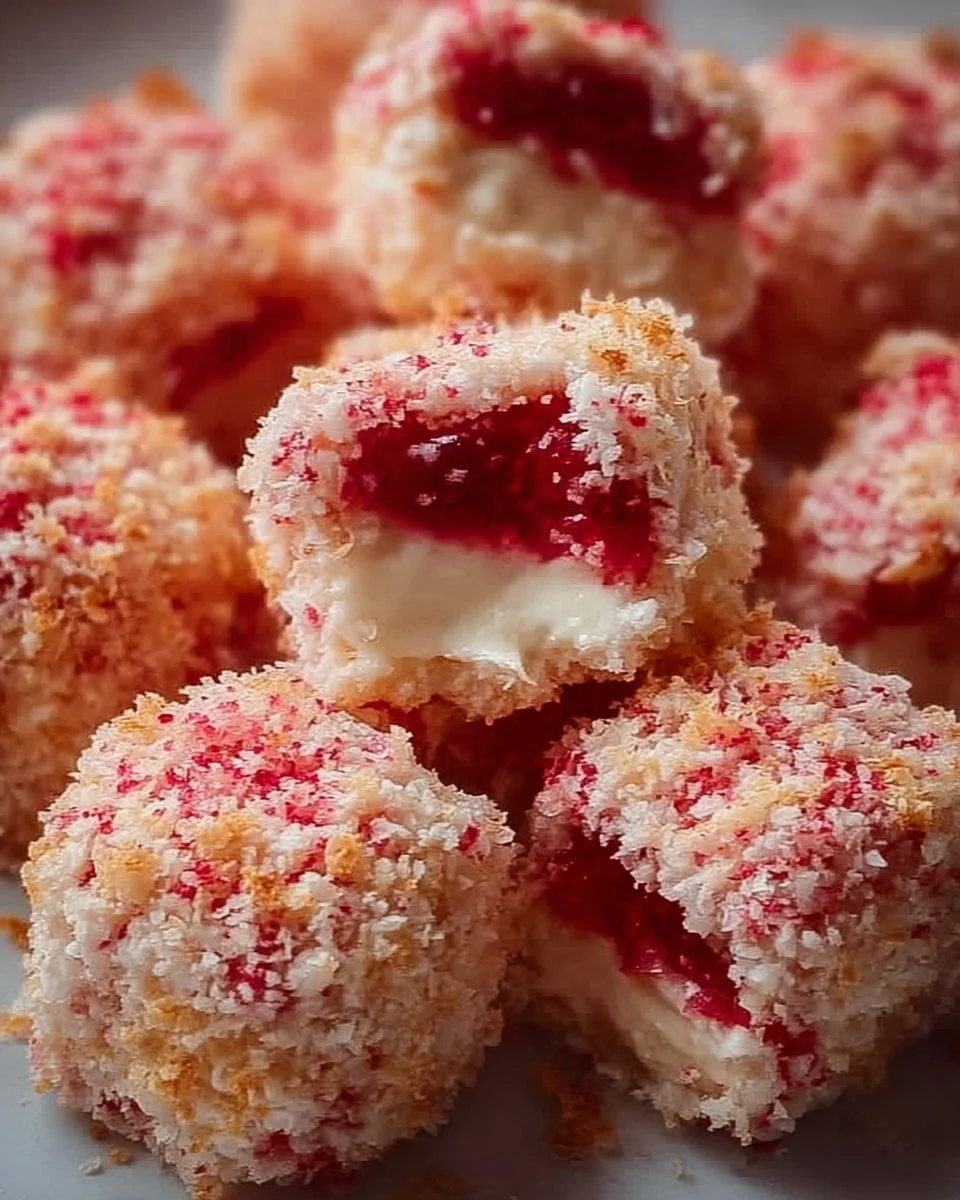 Delicious strawberry cheesecake crunch bites served on a plate