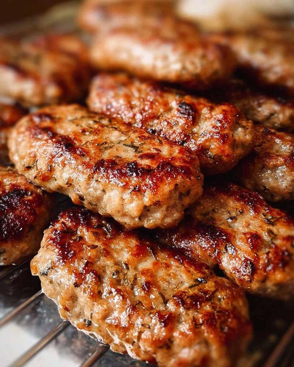 Delicious homemade chicken breakfast sausage served with eggs and toast