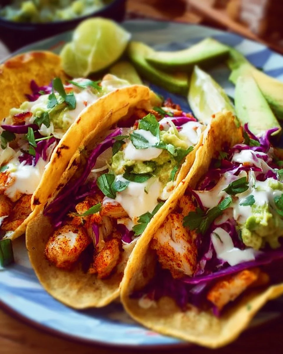 Delicious fish tacos served with fresh toppings and vibrant flavors