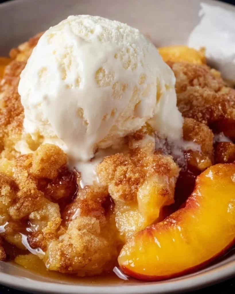 Easiest Southern peach cobbler recipe with fresh peaches and a golden crust