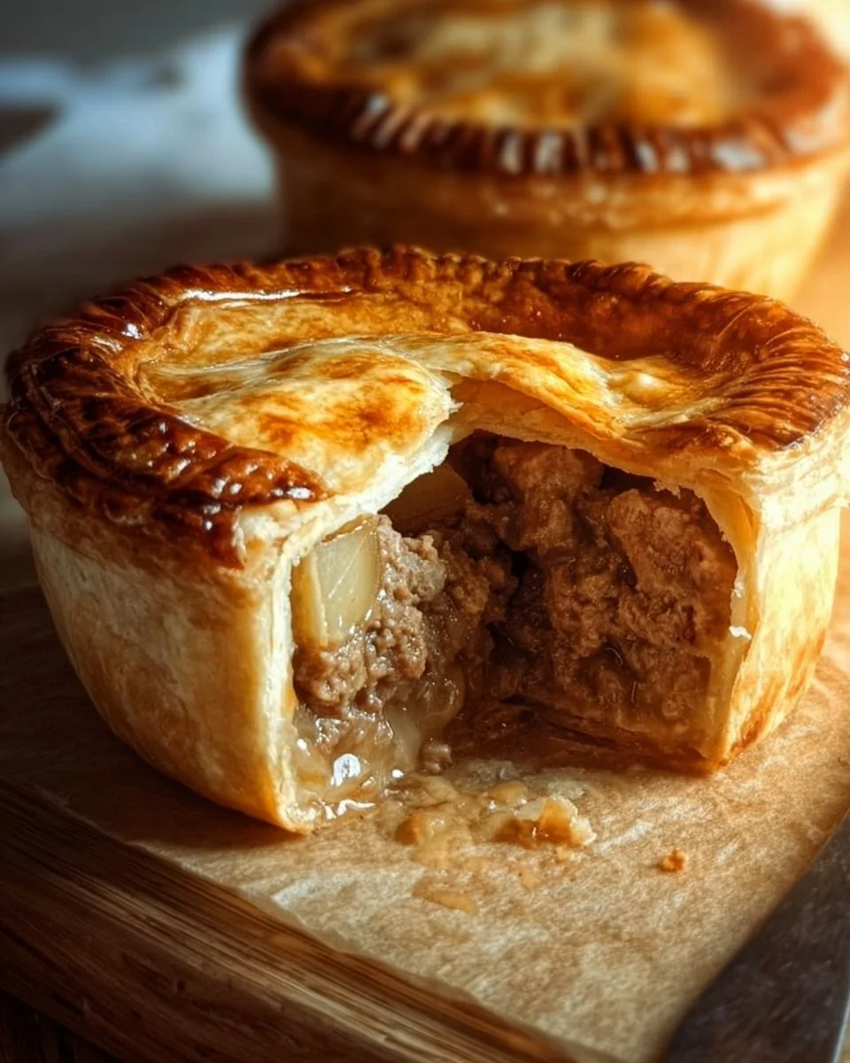 Traditional Scotch Pie with flaky crust and savory meat filling.