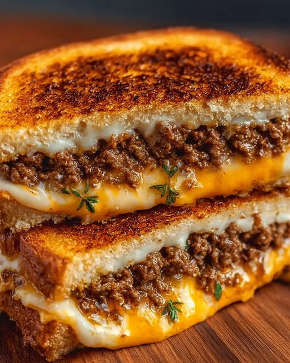 Ultimate cheesy ground beef melt served with toppings