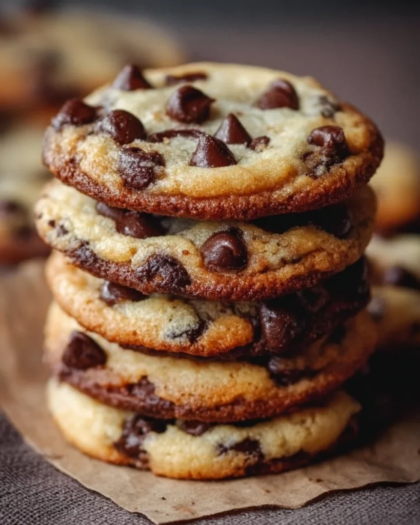 Delicious ultimate chocolate chip cheesecake cookies stacked on a plate