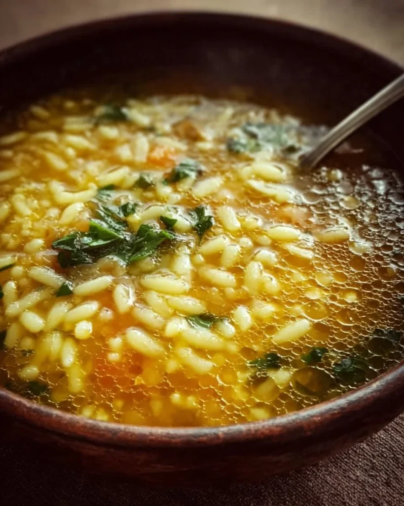 Bowl of delicious Italian Penicillin Soup garnished with herbs and spices