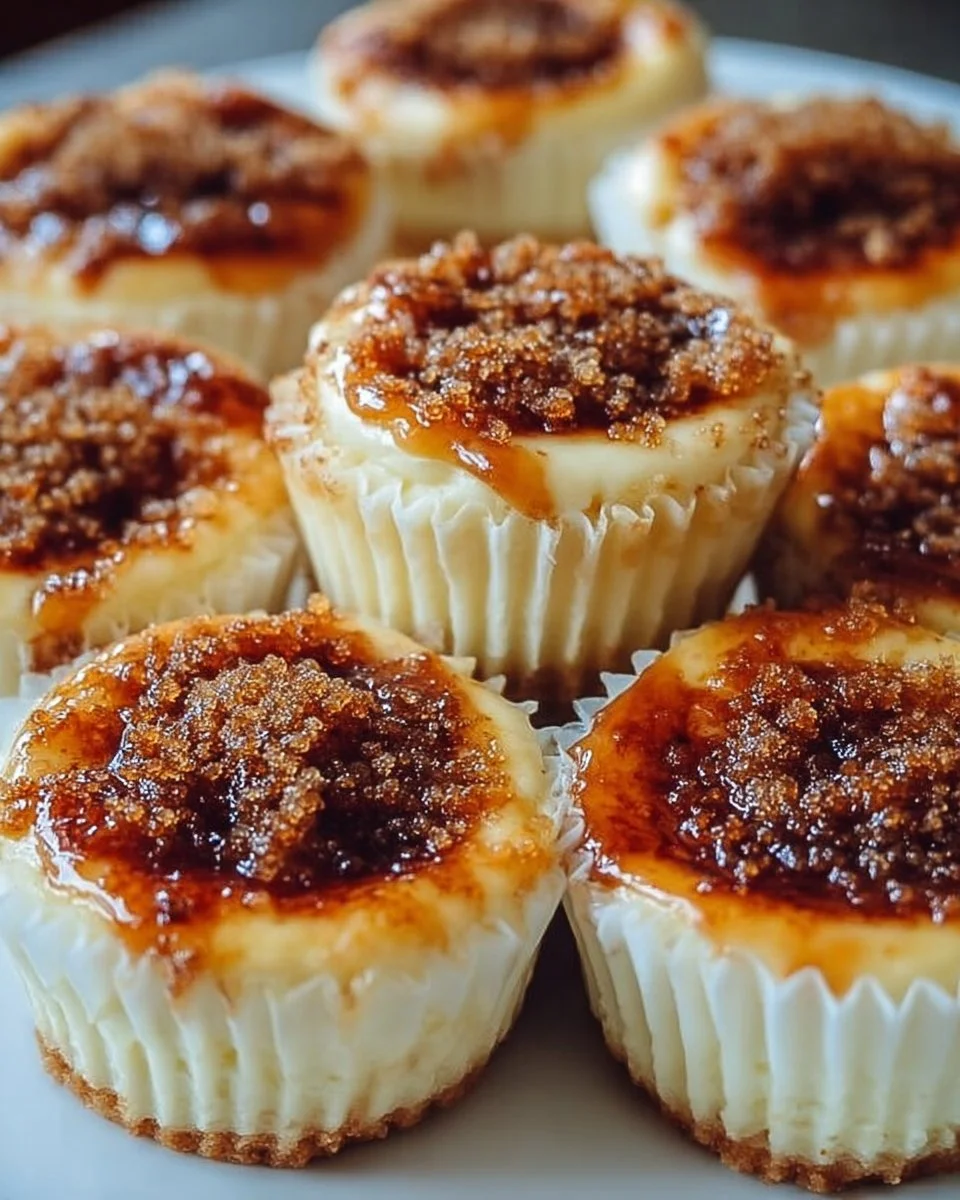 Delicious vanilla bean crème brûlée cheesecake cupcakes with a caramelized top