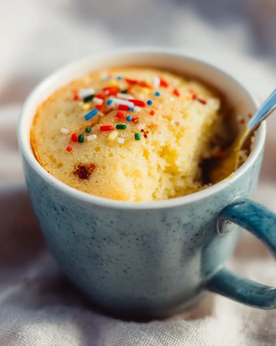 Delicious Vanilla Mug Cake served in a mug, perfect for a quick dessert.