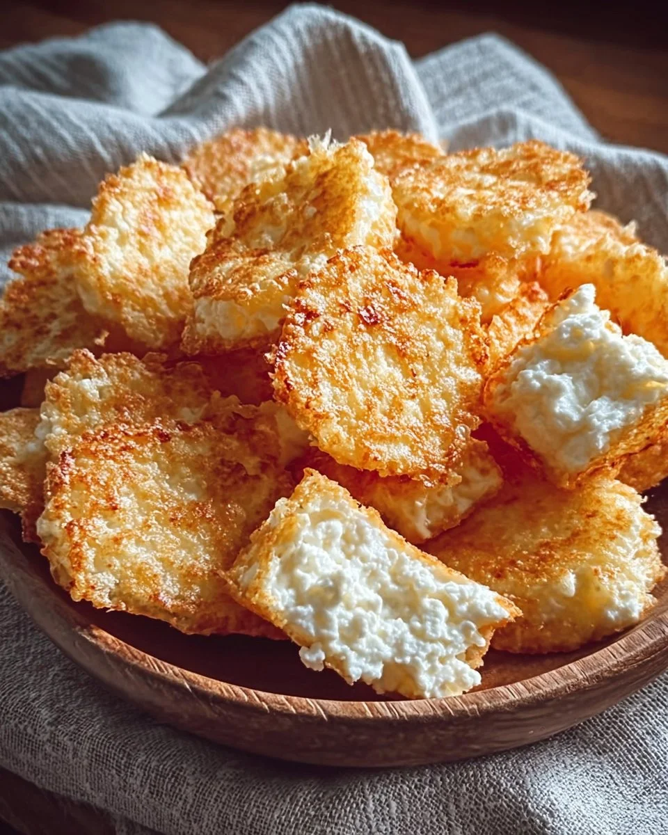 Whipped cottage cheese crisps served as a healthy snack option