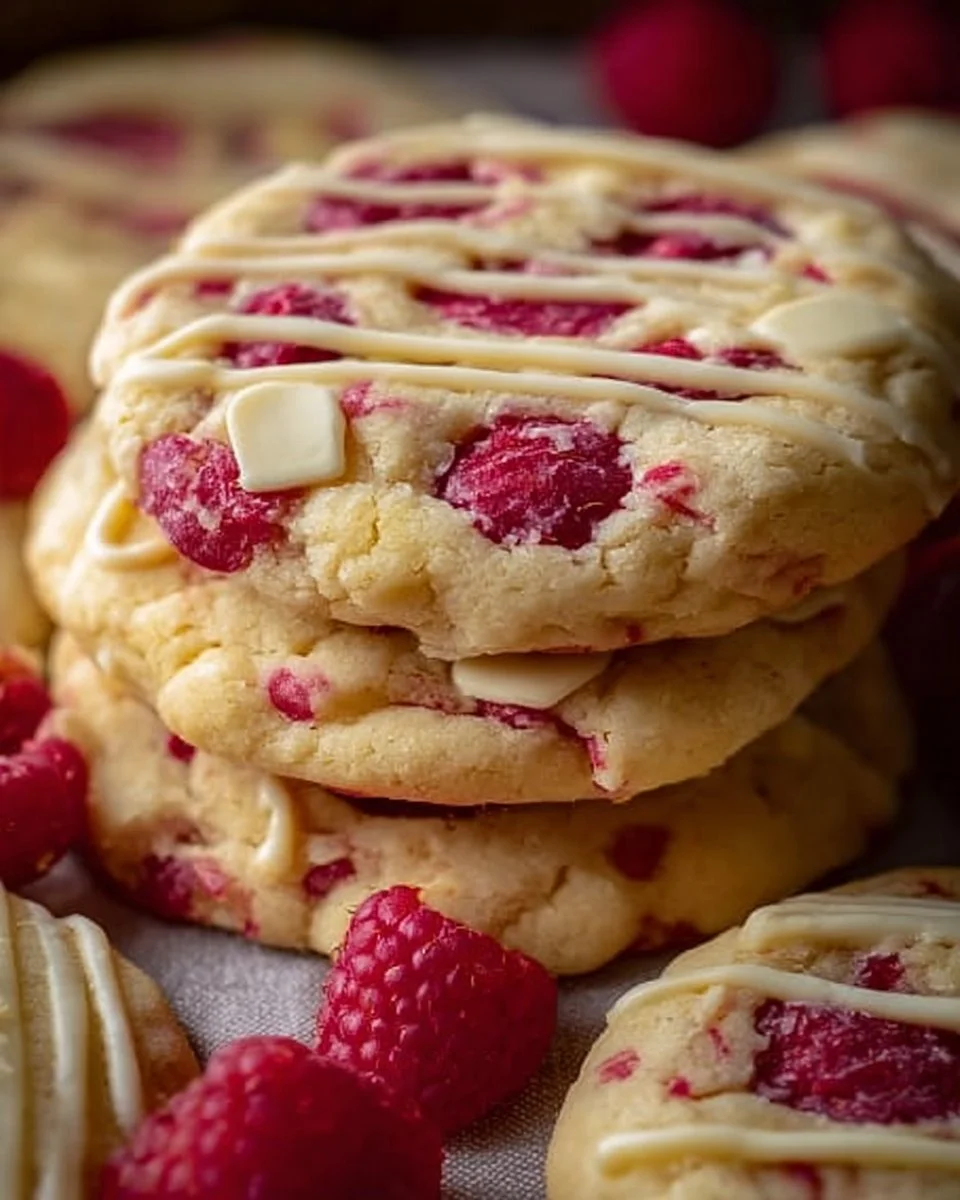 Delicious white chocolate lemon raspberry cookies on a plate