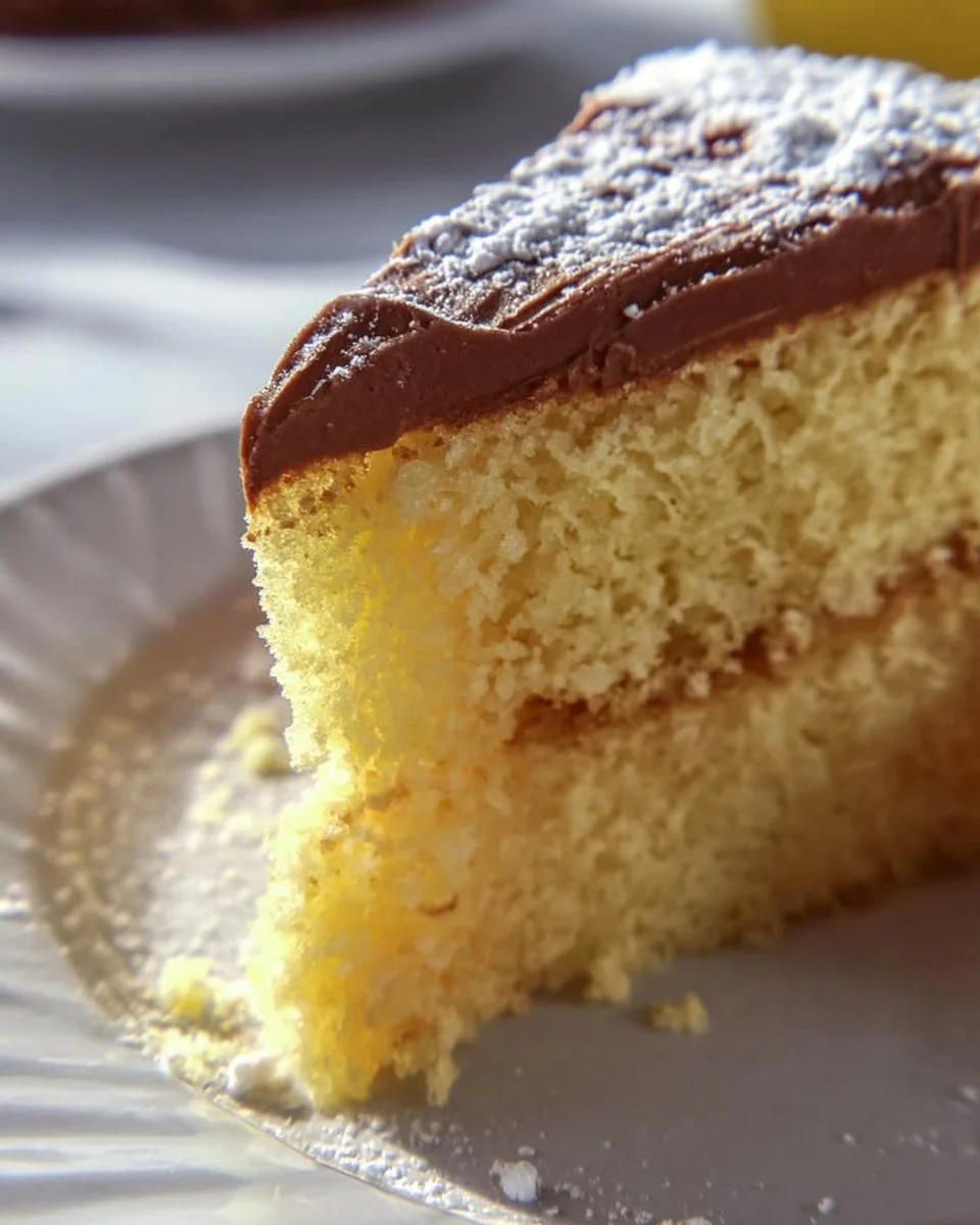 Delicious homemade yellow cake slice with frosting and fresh berries