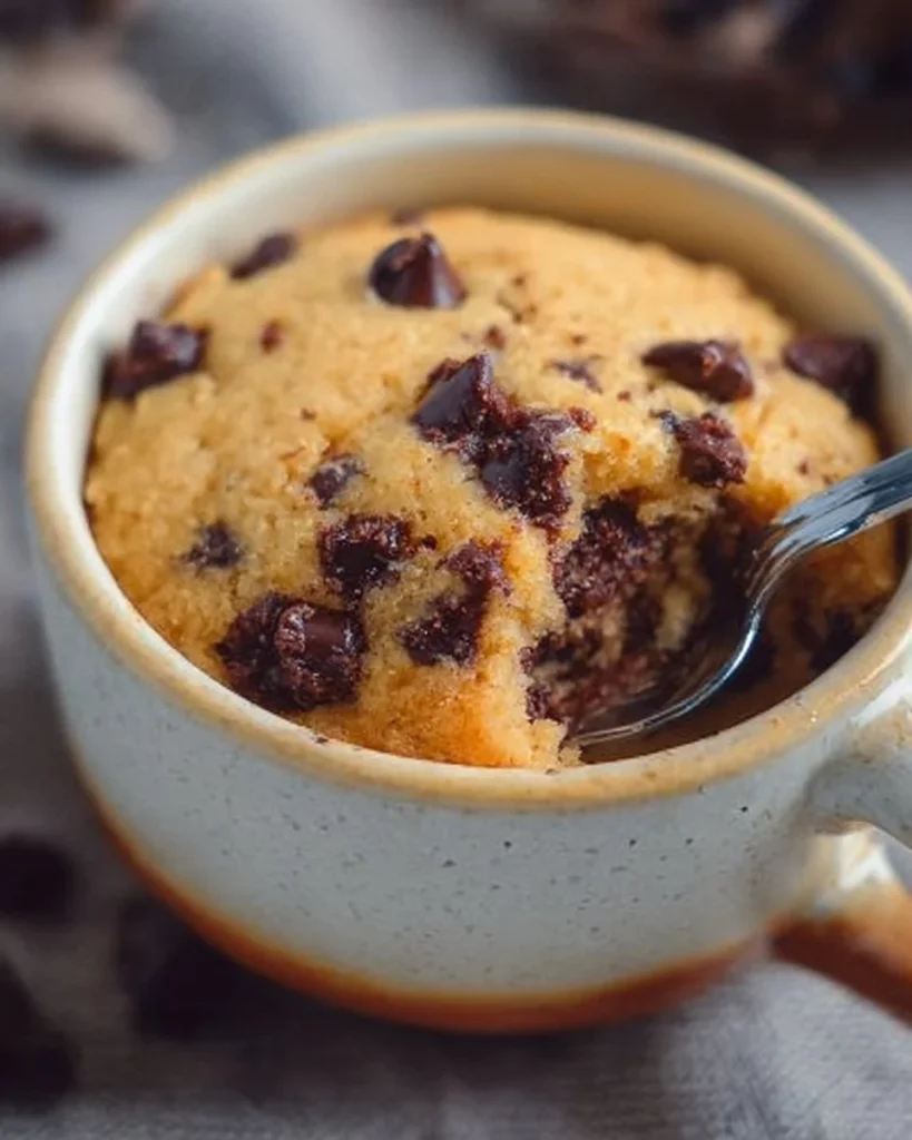 Delicious 1-minute chocolate chip mug cookie ready to enjoy