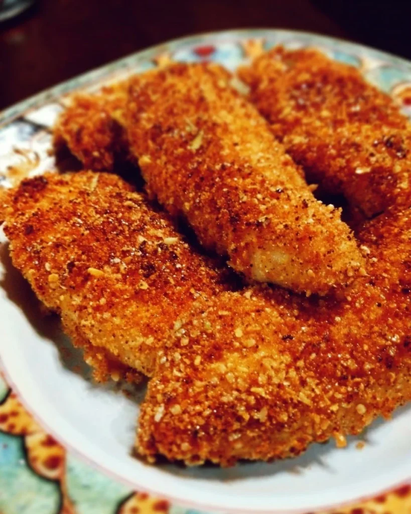 Almond crusted chicken strips served with dipping sauce