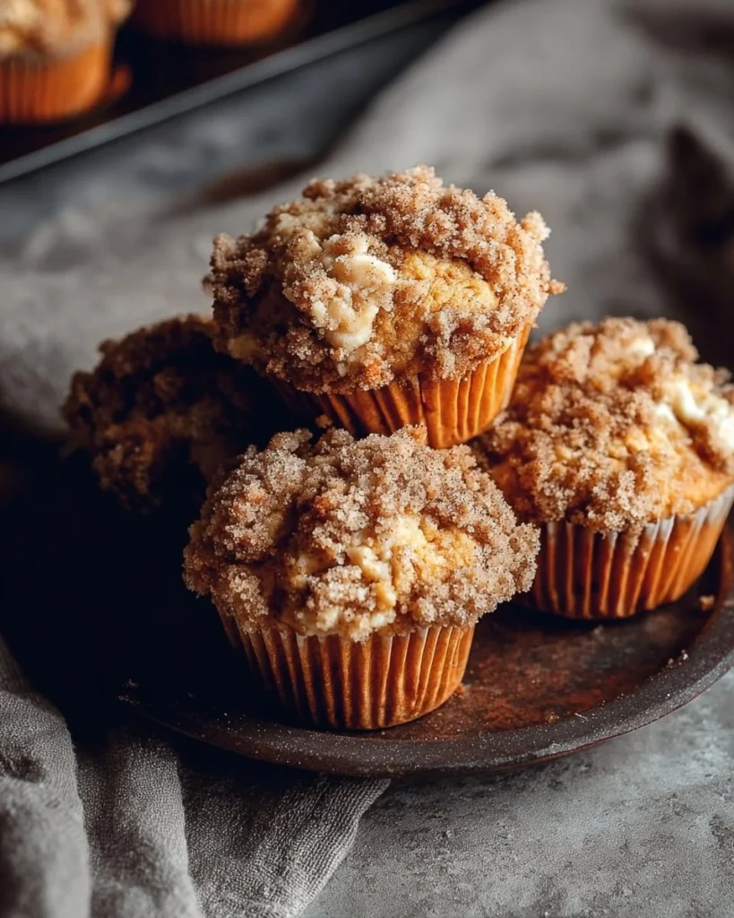 Apple Cinnamon Crumb Muffins topped with crumb topping