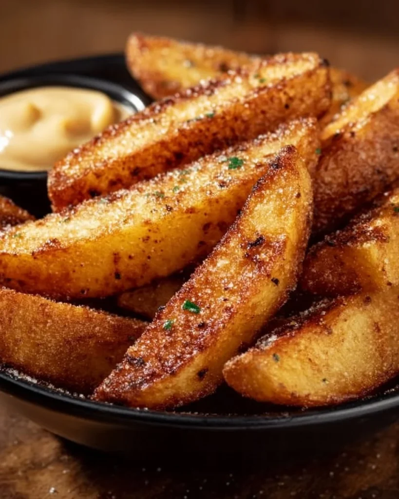 Crispy apple wedge fries served as a delicious snack alternative