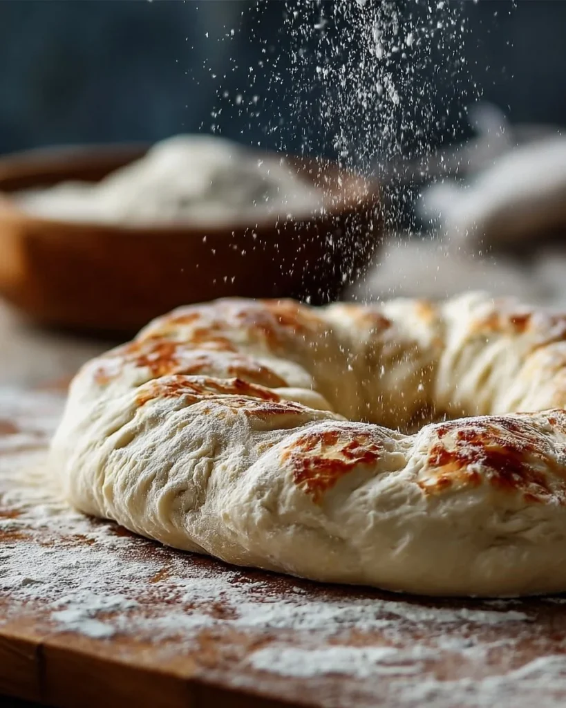 Homemade artisan pizza dough ready to be shaped and topped.