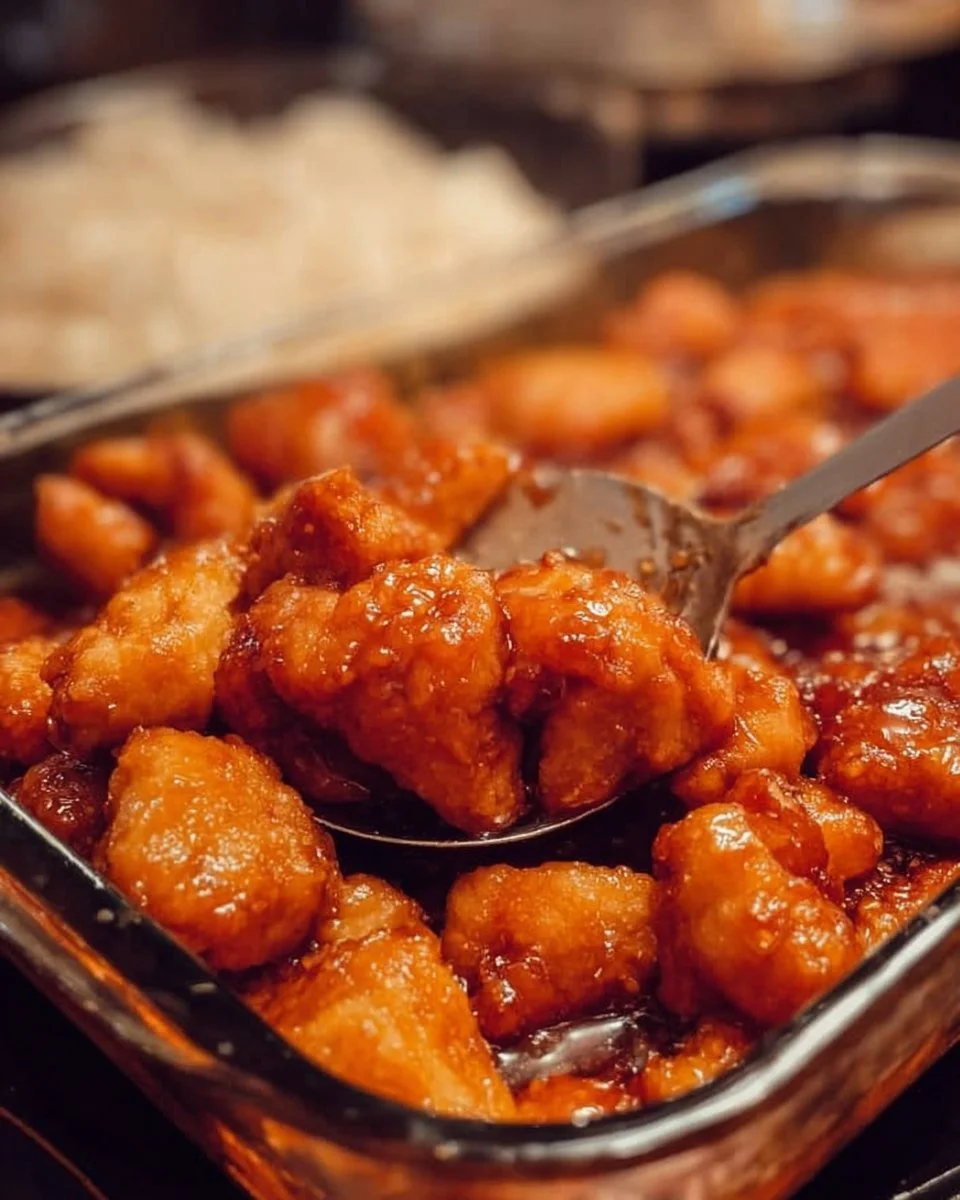 Baked sweet and sour chicken served with colorful vegetables