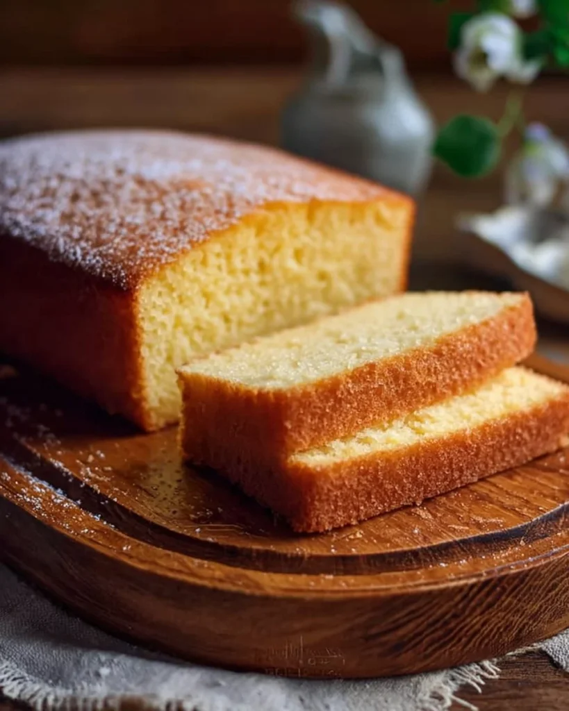 Deliciously moist butter cake topped with fresh berries and cream