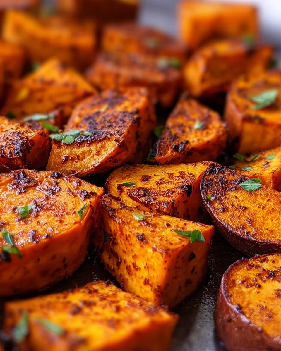 Delicious roasted sweet potatoes served on a plate.