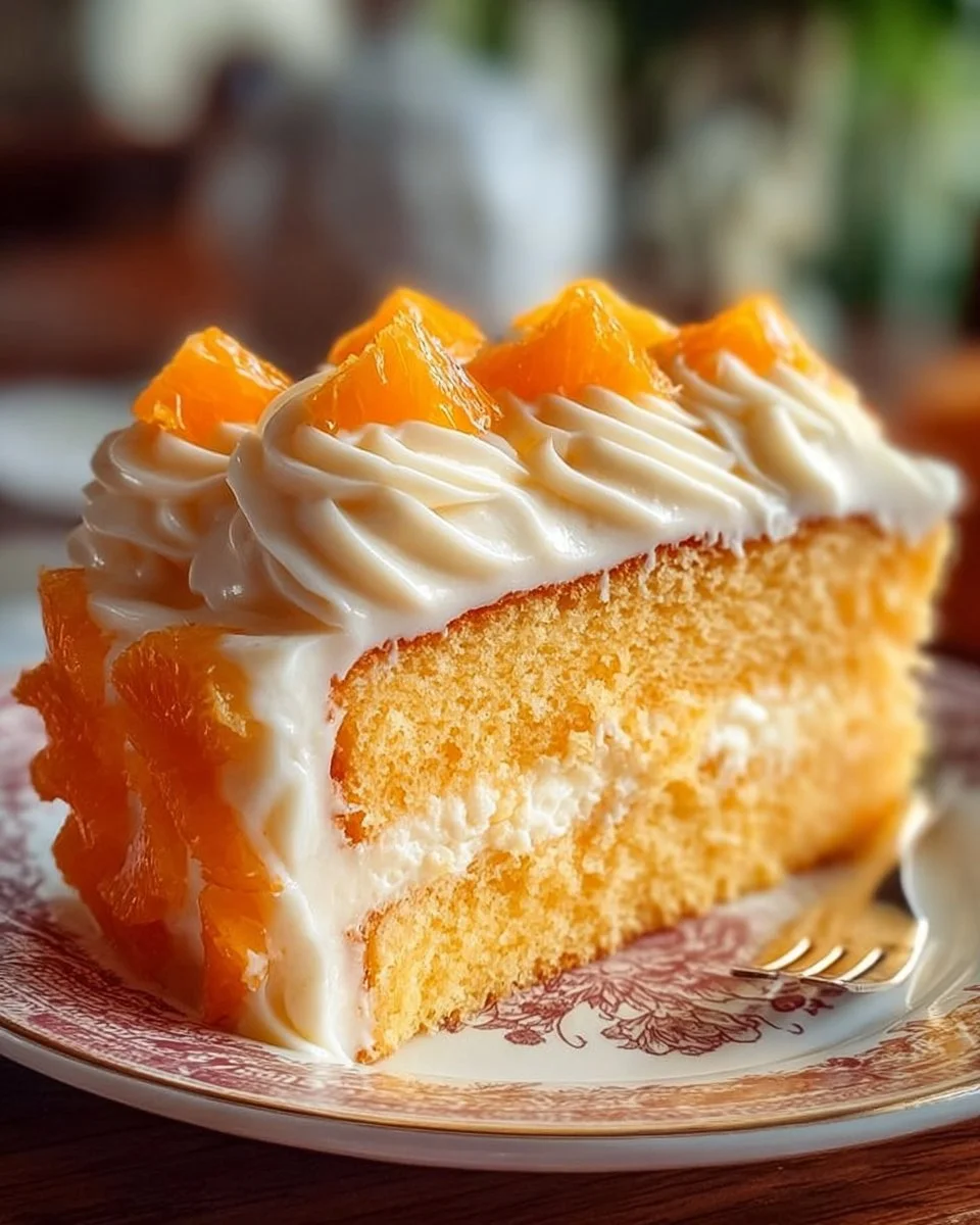 Delicious Orange Creamsicle Cake with orange frosting and cream filling