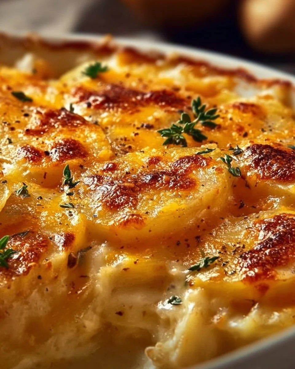Creamy and delicious best scalloped potatoes served in a dish