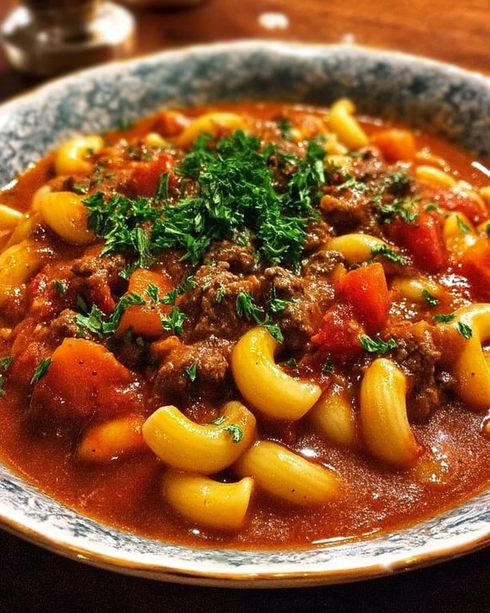 Bobby Flay's authentic goulash in a cozy serving bowl