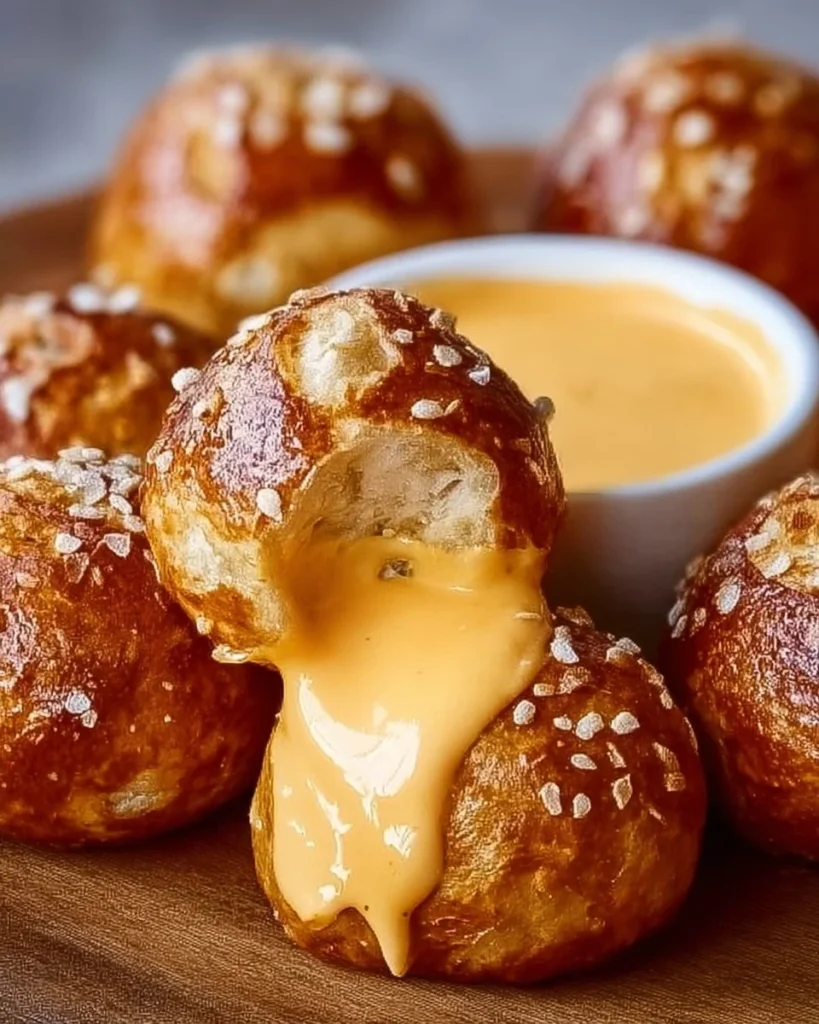 Creamy cheddar cheese sauce served with soft pretzel bites