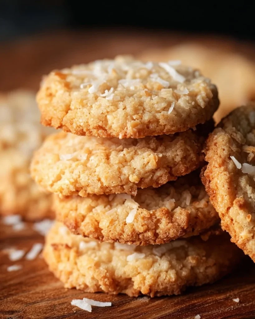 Plate of chewy coconut cookies fresh out of the oven
