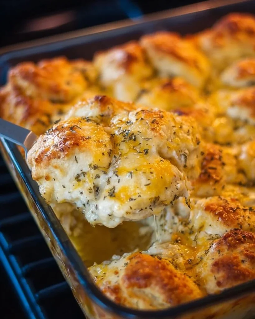 Delicious Chicken Crescent Roll Casserole topped with melted cheese