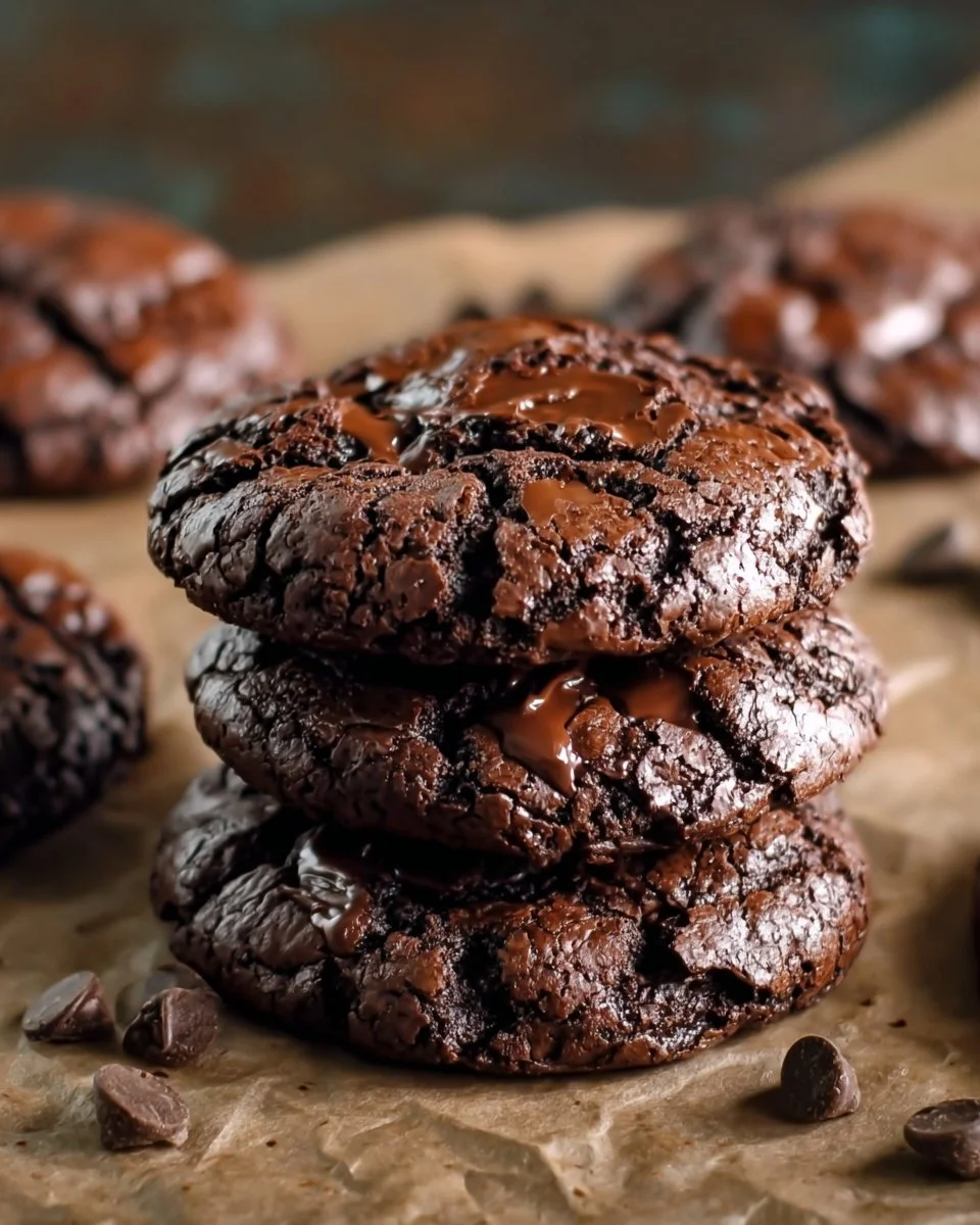 Delicious homemade chocolate brownie cookies on a wooden table