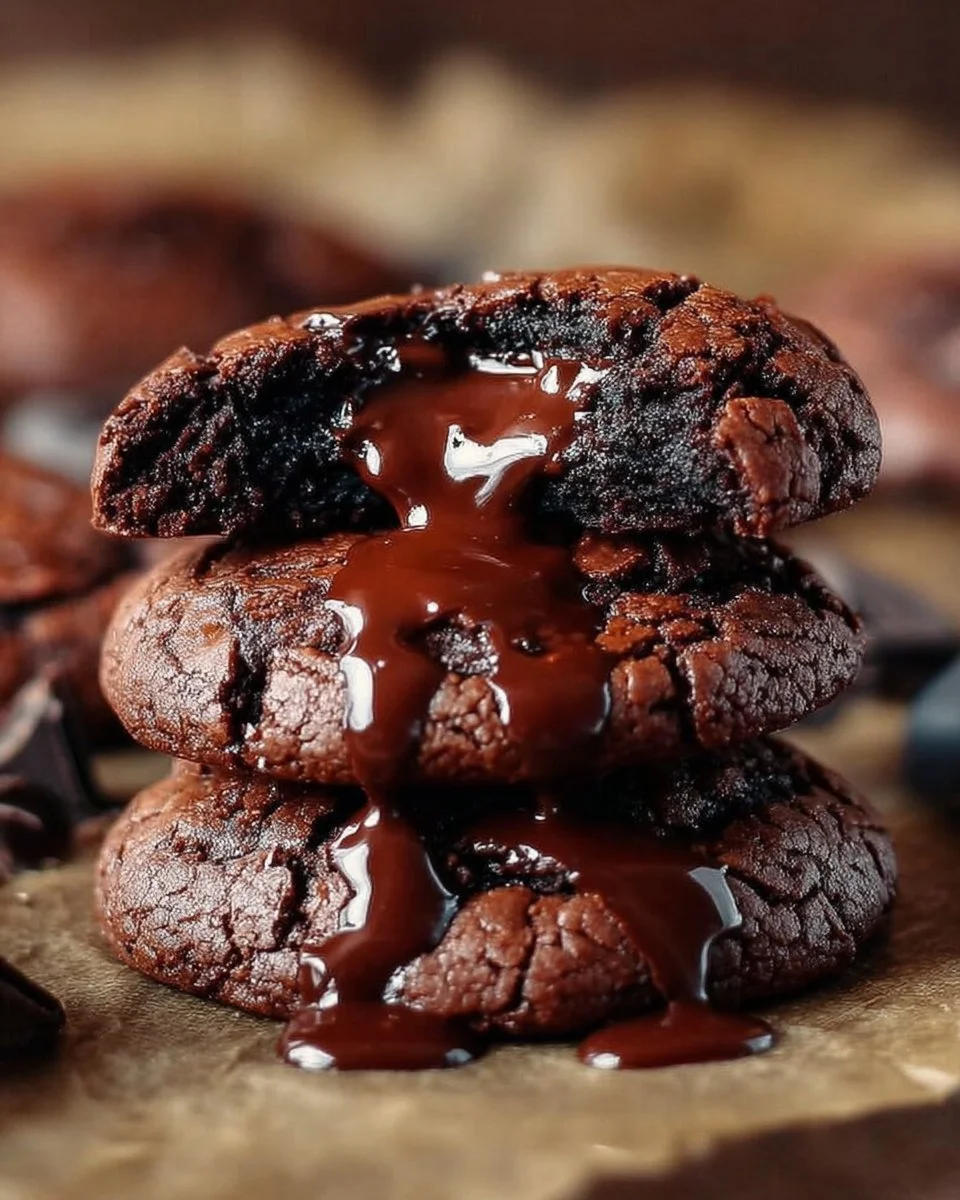 Delicious Chocolate Lava Brownie Cookies with gooey chocolate center