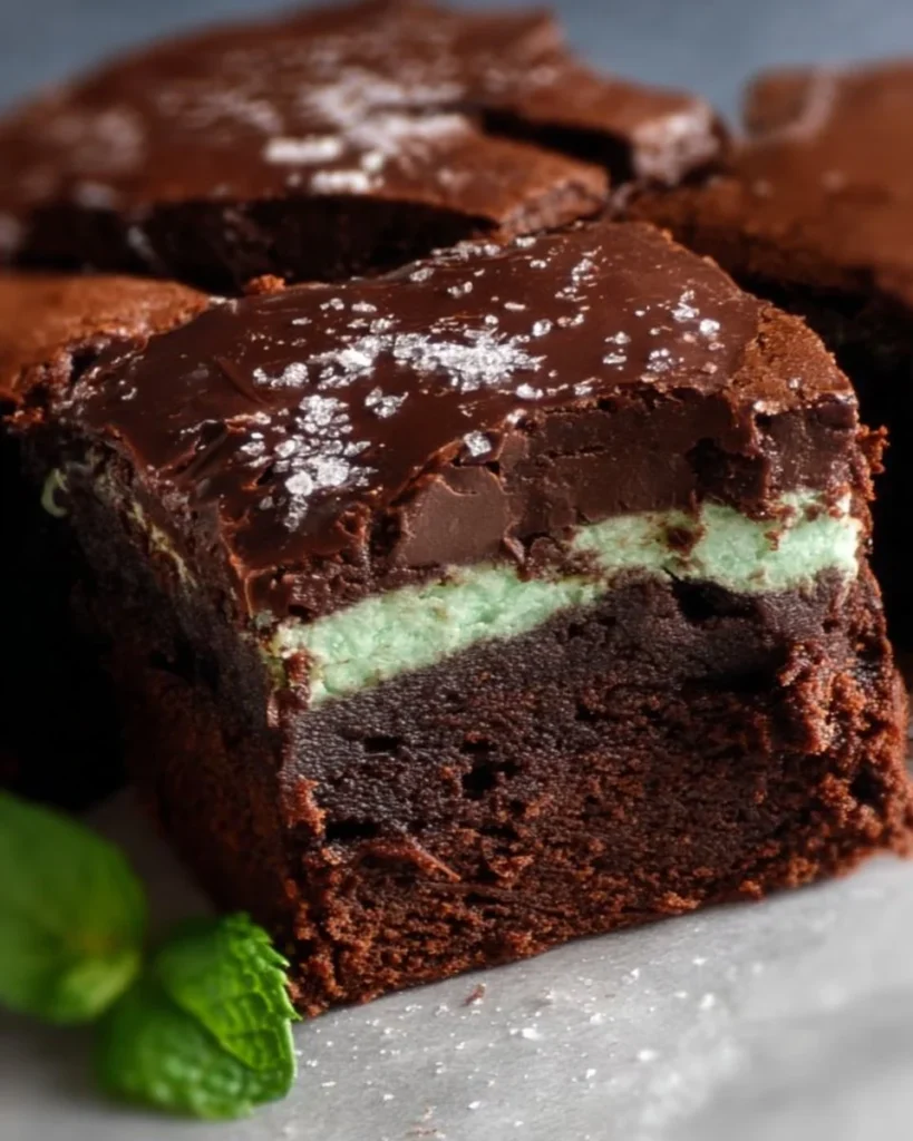 Deliciously fudgy chocolate mint brownies topped with a minty glaze.