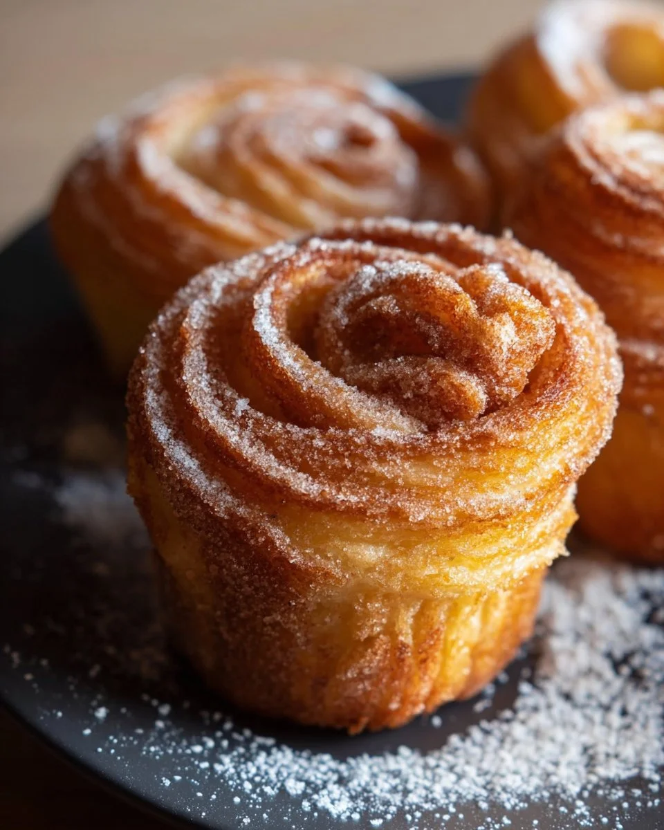 Freshly baked Churro Cruffins dusted with cinnamon sugar