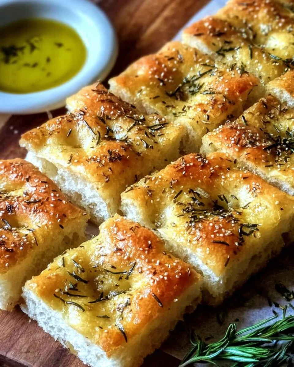 Freshly baked classic Italian focaccia topped with rosemary and sea salt